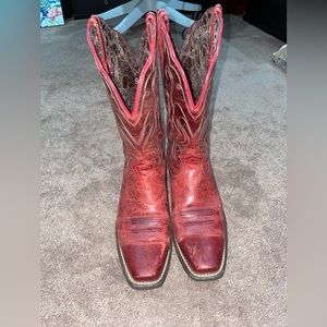 Ariat genuine leather red cowgirl boots. Square toe. Size 9
